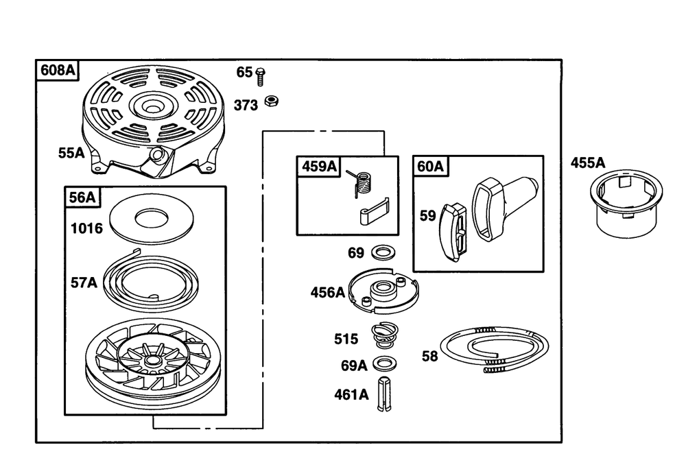 Rewind Assembly 2 Diagram and Parts List for 12E802-0830-XX  Briggs and Stratton Engine